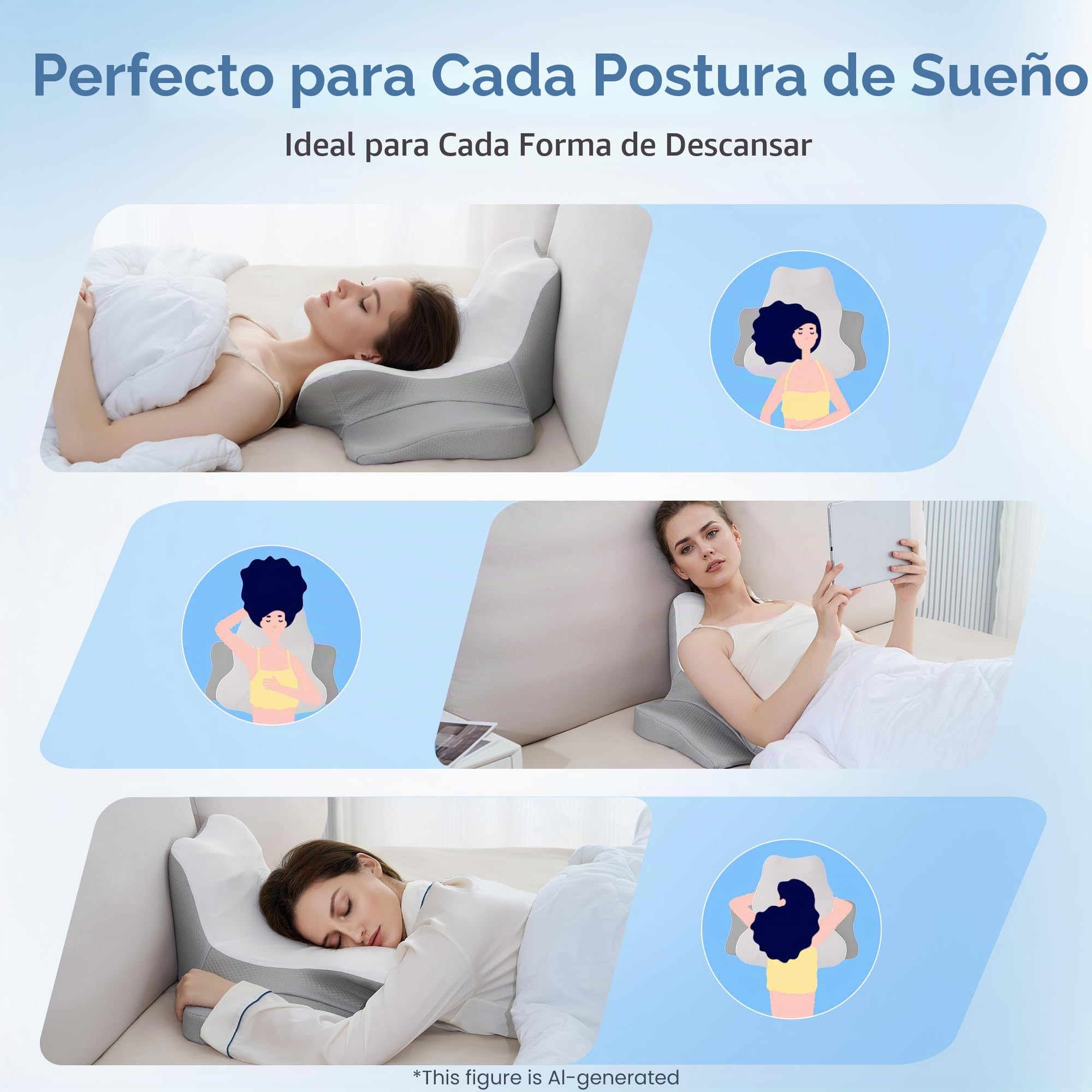 Careboda Almohada Multifunción Ergonómica Espuma Viscoelástica | Almohada ergonómica espuma viscoelástica, todas las posturas, alivia presión cervical, transpirable.