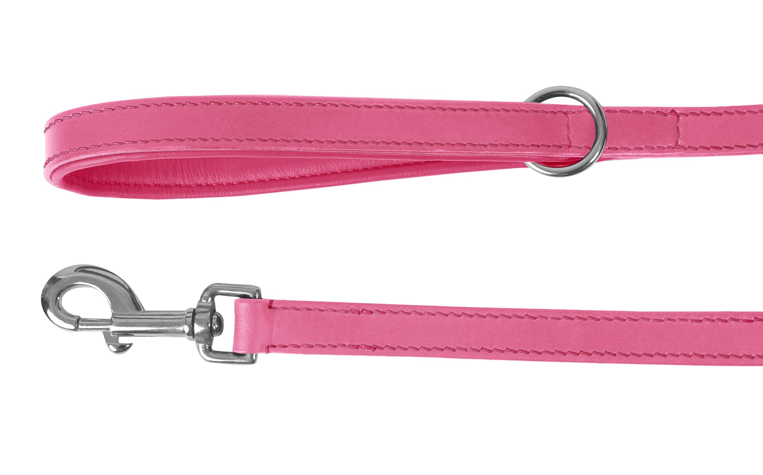 Ace Comfy Leather Lead with PADDED Leather Handle - length 44" (110 cm) (Pink)