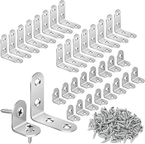 32 PCS Soportes en L, Soportes en L de Servicio Pesado para Estantes de Madera, con 100* Tornillos, Soporte de Ángulo de Esquina de Acero Inoxidable