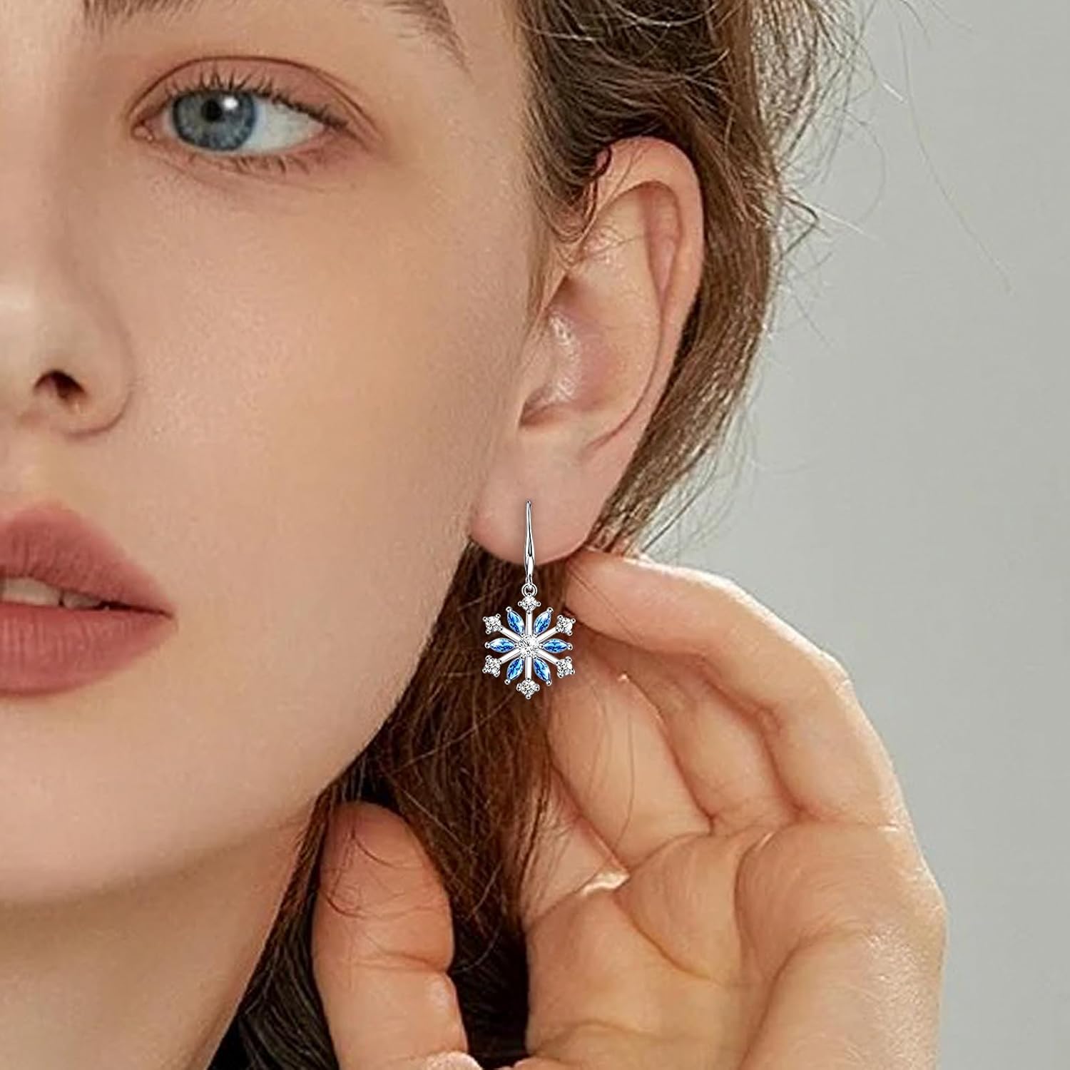 Sterling Silver Snowflakes Earrings for Women Hypoallergenic Sparkly Blue Cubic Zirconia Drop Dangle Earrings Christmas Winter Gifts for Her Wife Mom - Image 3