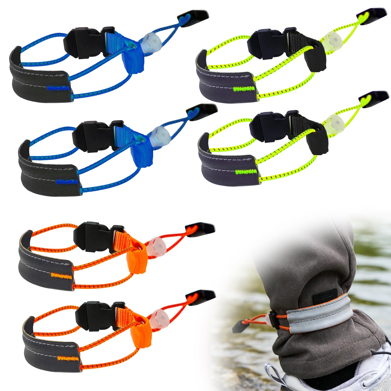 APMGONT 6 pcs Bicycle Clips Cycling Trouser Clips High Elastic Cycle Clips High Vis Adjustable Bicycle Trouser Clips with Hook Trouser Reflective Strips Running Accessories For Men & Women (Set A) — image 1