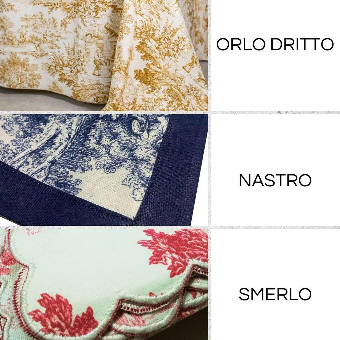 RICAMI FIORENTINI BALDI Set 6 tovaglioli in cotone 100% panama, stile Toile de Jouy, rifinitura con orlo smerlato. Prodotto artigianale toscano.