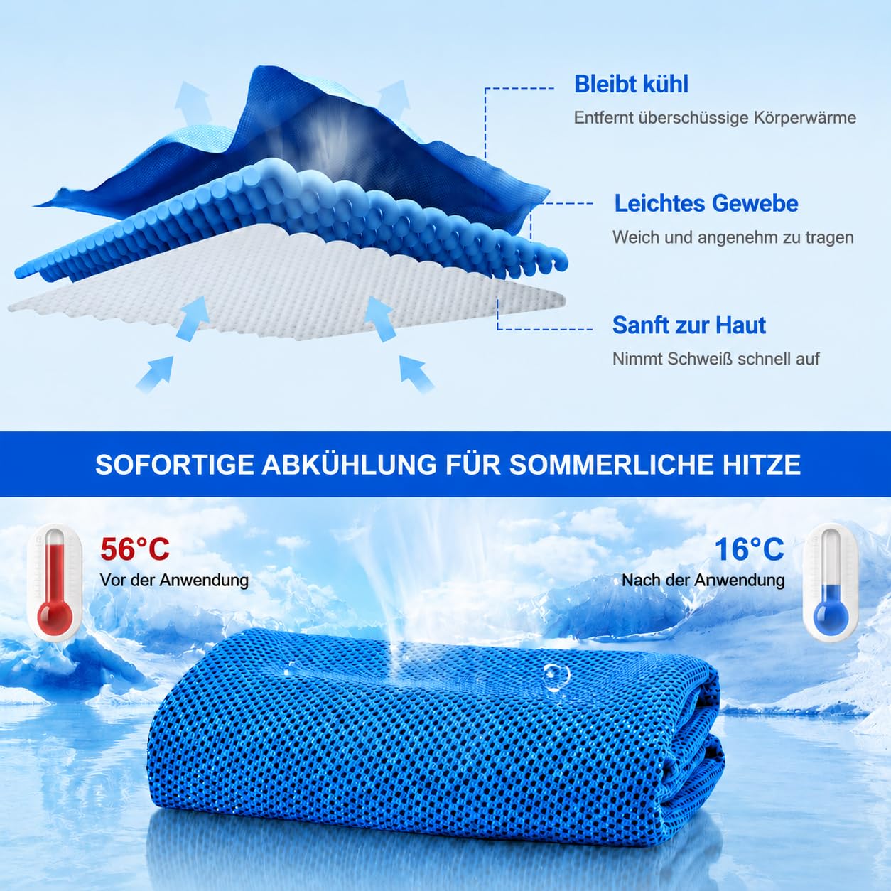 6x Kühlendes Handtuch,nacken kühltuch,Tragbares kühlhandtuch,Cooling Towel | Kühltücher Sporthandtuch Kühlende Handtücher Fitness Outdoor Sports,für Yoga,Reisen,Laufen,weitere Aktivitäten