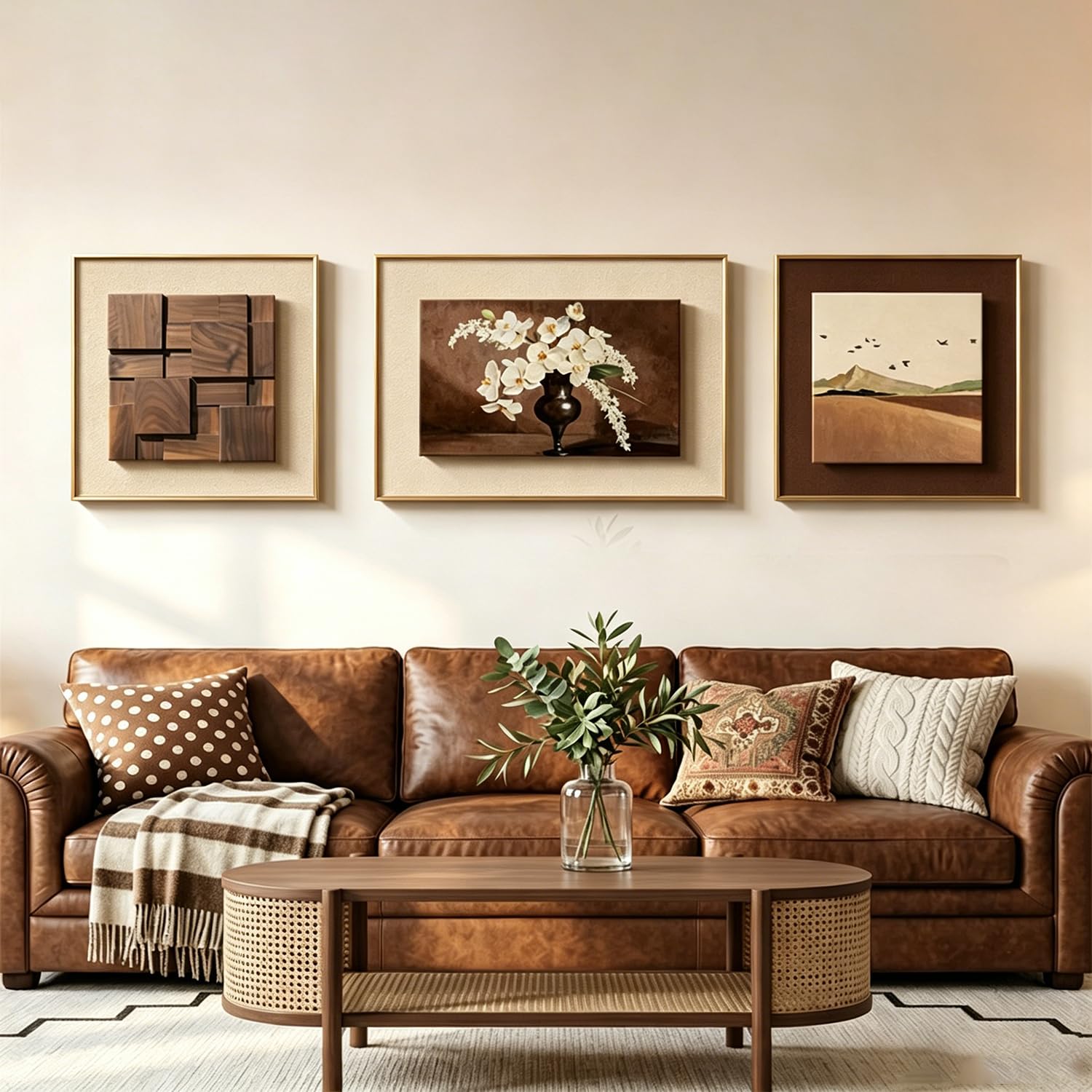 YYBHKHBY Modern-Medieval Style Walls Arts,3D Wood-Grain Triptych Abstract Wall Art in Neutral Tones,Walls Minimalist Wooden Wall Art Decor for Living Room Hallway Dining Room,B,60x80cm
