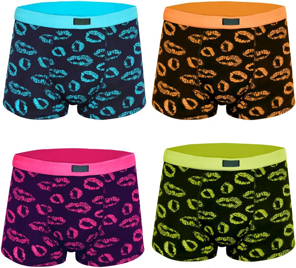 XuyIeYMen's Modal Boxers Pack of 4 Shorts Low Rise Cool Camouflage Military Lips Printed Panties Underwear Multi Pack Boxer Briefs Underpants Trunks