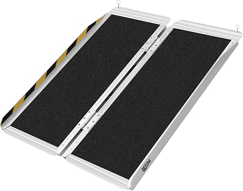 Miniatura 59 de BEJONI Rampa portátil plegable para silla de ruedas de 5 pies, rampa de umbral de aluminio antideslizante para escalones y puertas del hogar, rampa