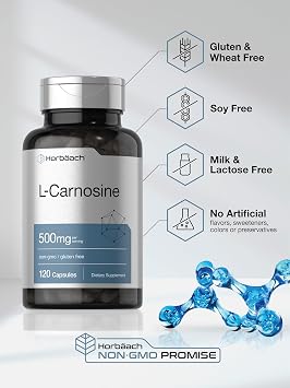 Horbaach L-Carnosine 500mg | 120 Capsule Supplement | Powder Pills | Non-GMO & Gluten Free