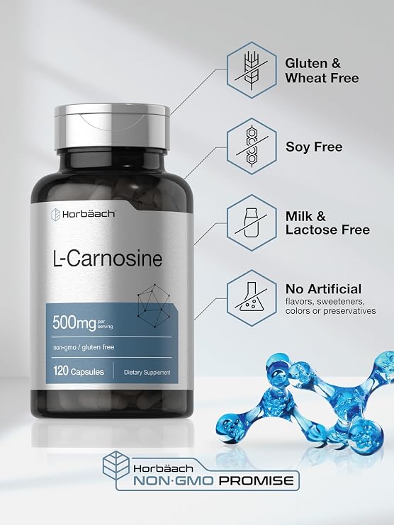 Horbaach L-Carnosine 500mg | 120 Capsule Supplement | Powder Pills | Non-GMO & Gluten Free