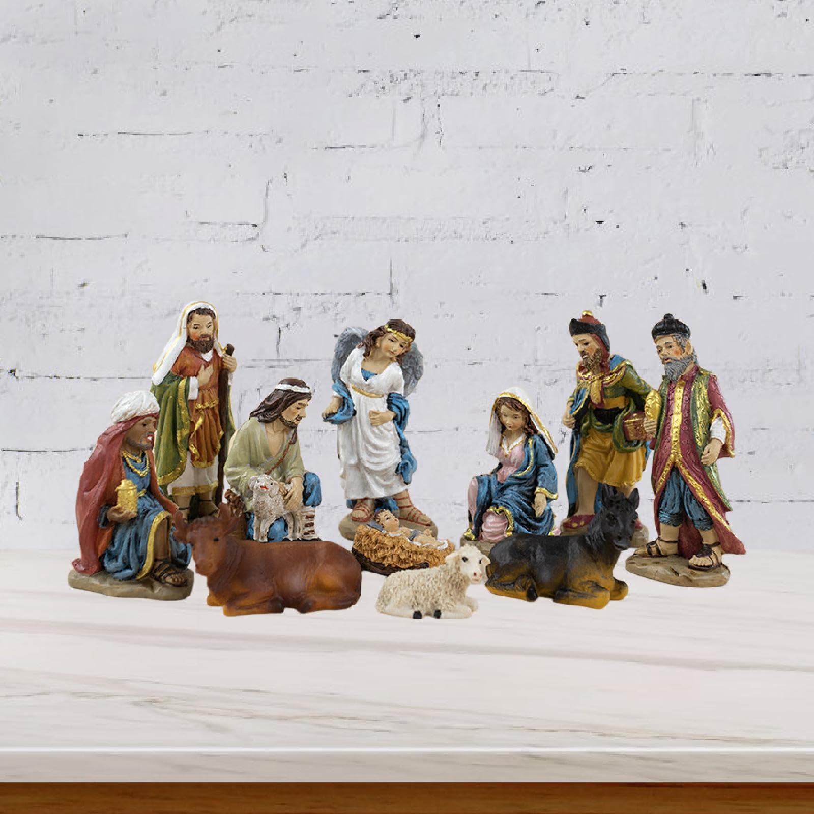 11Pcs Weihnachten Krippen Figuren Mini Krippen Szene Set Religiöse Dekoration für Urlaub, Mehrfarbig