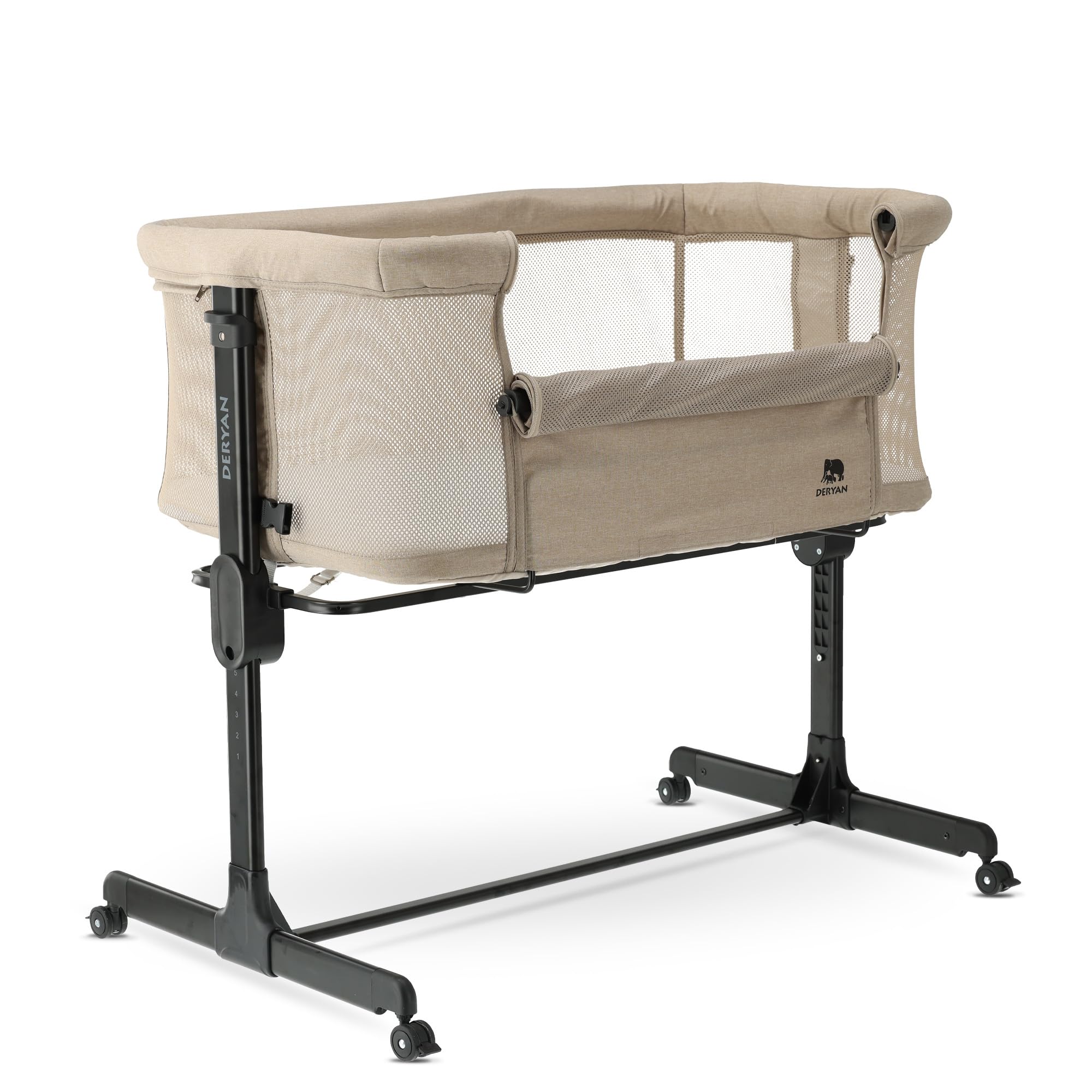 Deryan Snoozy Cuna 3 en 1 hasta 9 kg - Cuna de colecho - Cama Mecedora - Regulable multialturas y reclinable - 4 Ruedas con Freno, Colchón Ergonómico - Seguridad y Confort para bebé - Crema