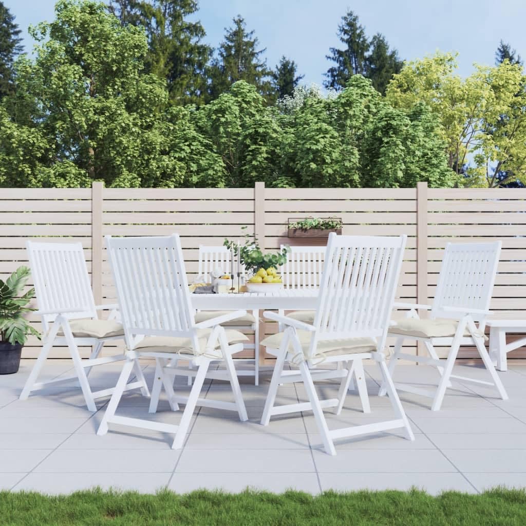 vidaXL Lot de 6 Coussins de Chaise, Galette de Siège avec Jeux de Cordes, Coussin d'Extérieur Imperméable, Blanc Crème 40x40x7 cm Tissu Oxford