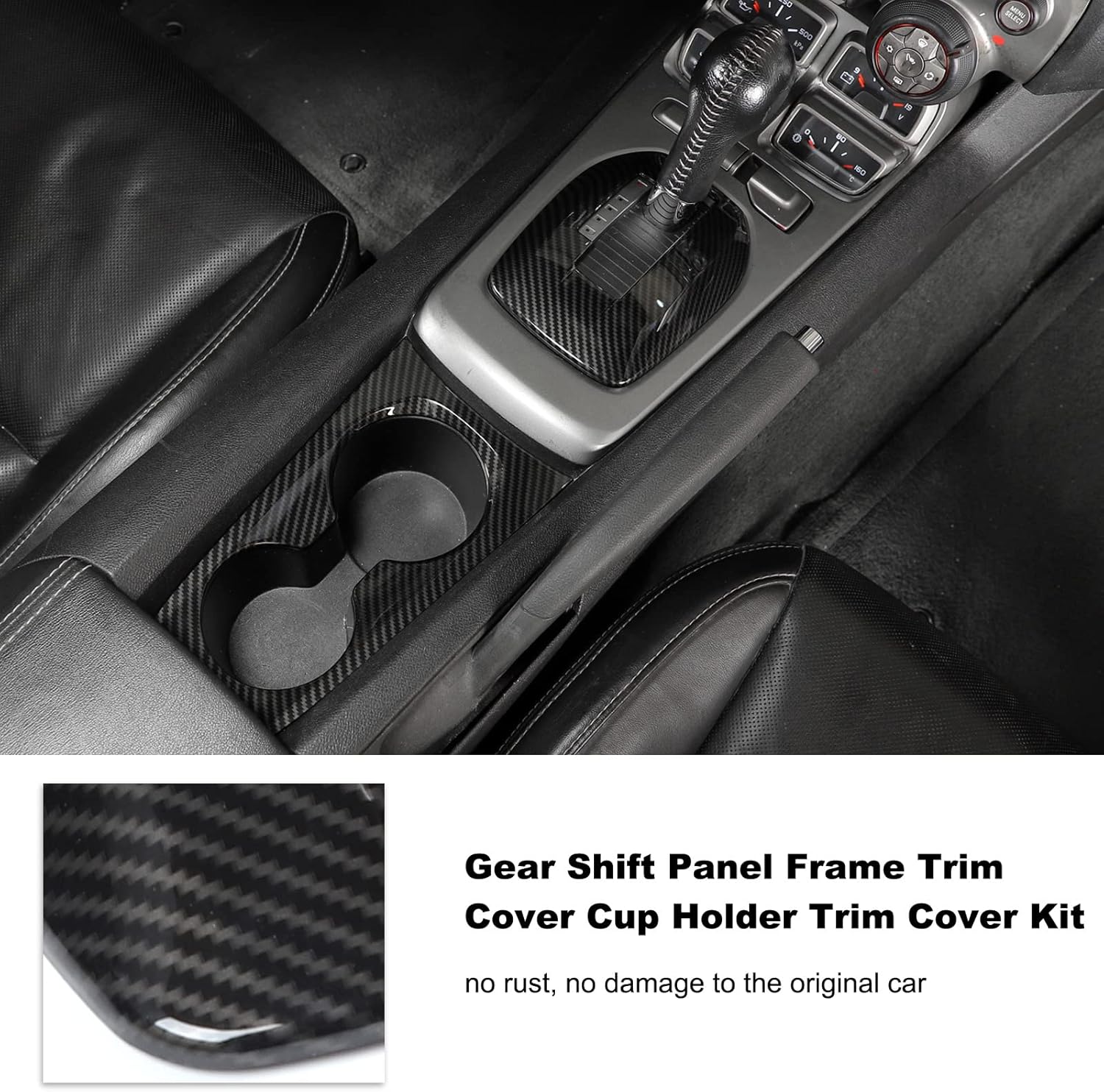 RT-TCZ Carbon Fiber Gear Shift Panel Frame Trim Cover Cup Holder Trim Cover Kit Decoration Interior Accessories for Chevrolet Camaro 2010-2015