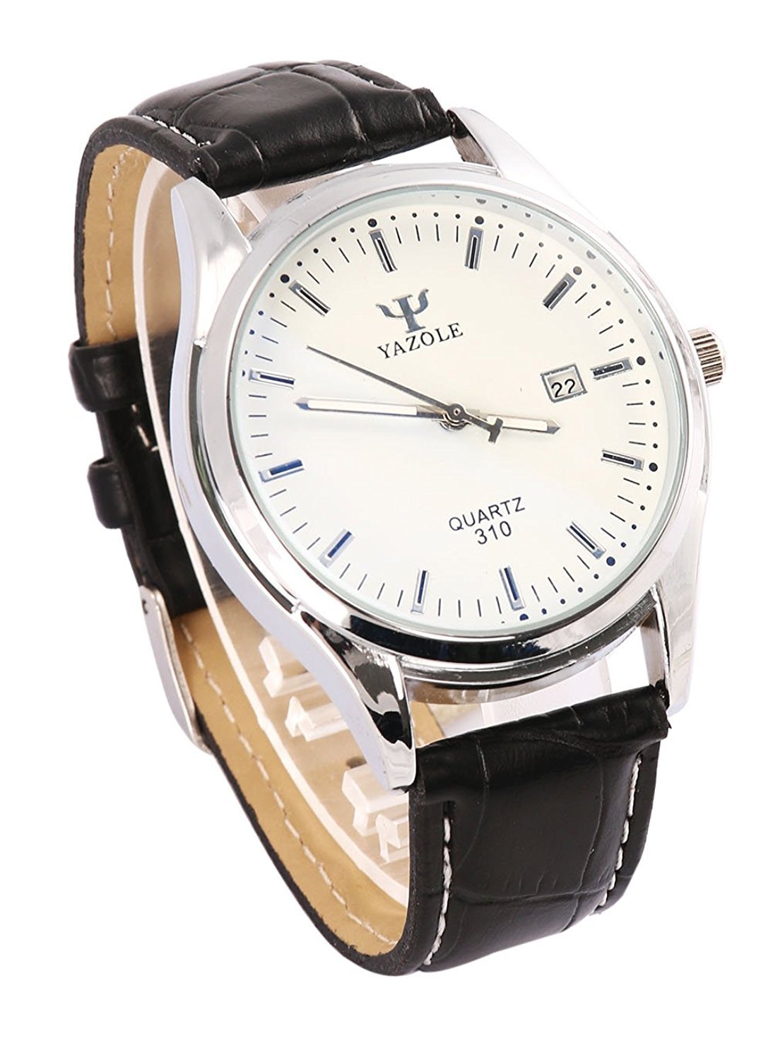 FASHIONDAVIDDF056 Mens Blue Ray Glass Luminous Date Water Resistant Leather Quartz Business Watch Black White