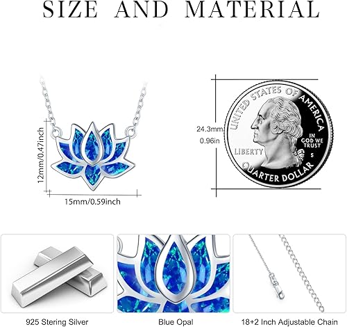 Miniatura 5 de CUOKA MIRACLE Collar de loto de plata de ley 925 con dije de ópalo y flor de loto, collar de yoga, regalo para mujeres y mamá