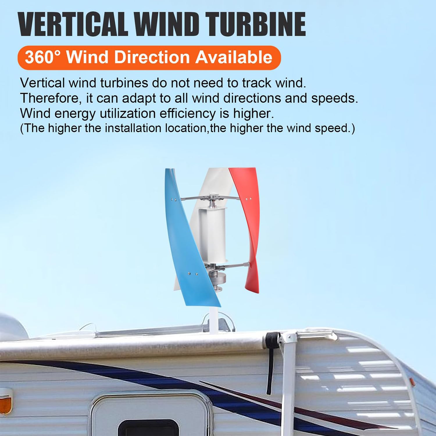Kit generador de turbina eólica, generador de turbina eólica de Eje Vertical con Controlador y Rueda de Asistencia eólica, generador de energía eólica de 3 Palas con imán Permanente 20000W-12V