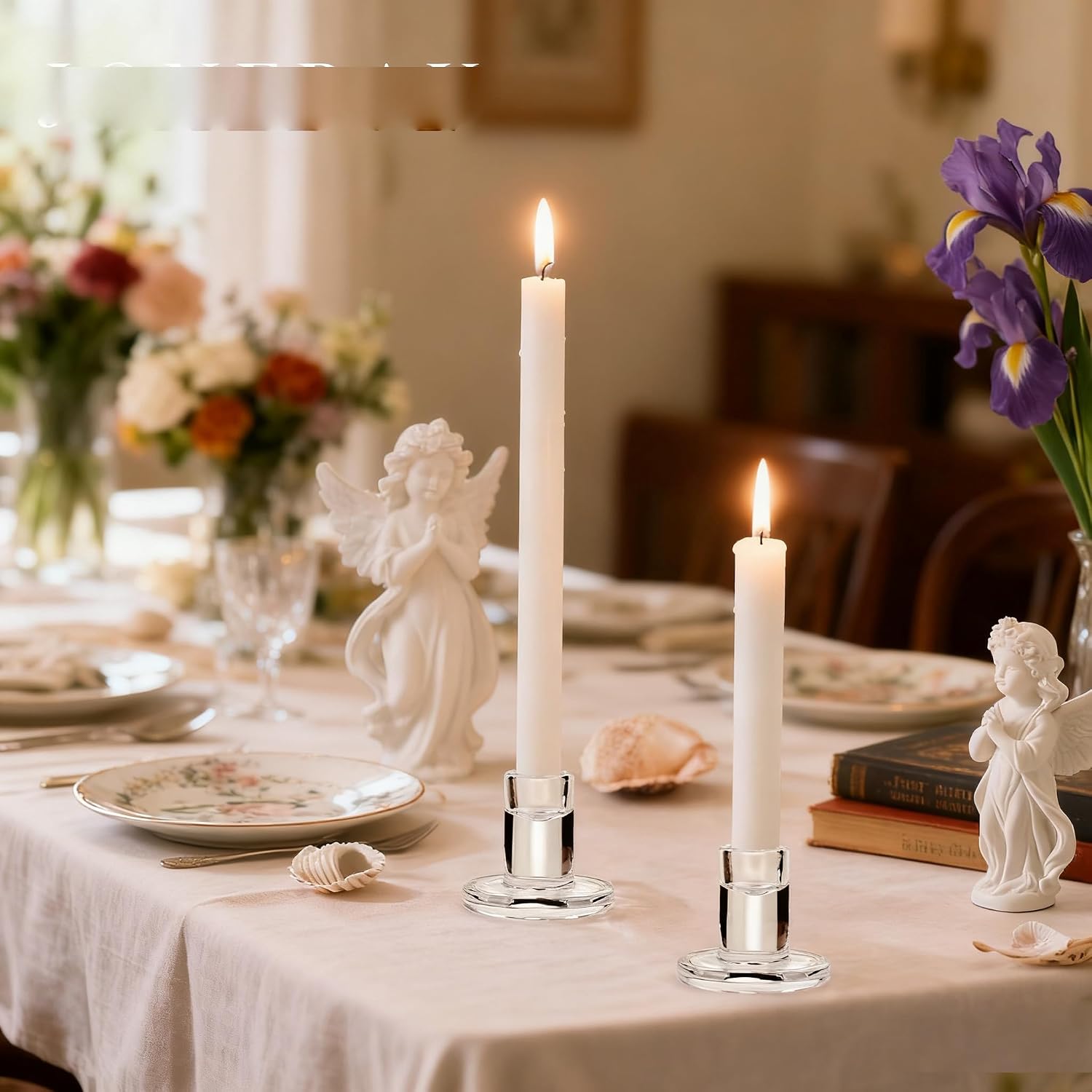 36 Pack Clear Glass Taper Candle Holders, 2.5 Inch Small Candlestick Stands for for Candle Sticks Christmas Party Living Room Dinner Advent Decoration (36)