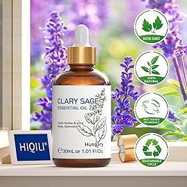 HIQILI 1 Fl Oz Clary Sage Oil Essential Oil, 100% Pure Undiluted for Diffuser, Aromatherapy - 30ml