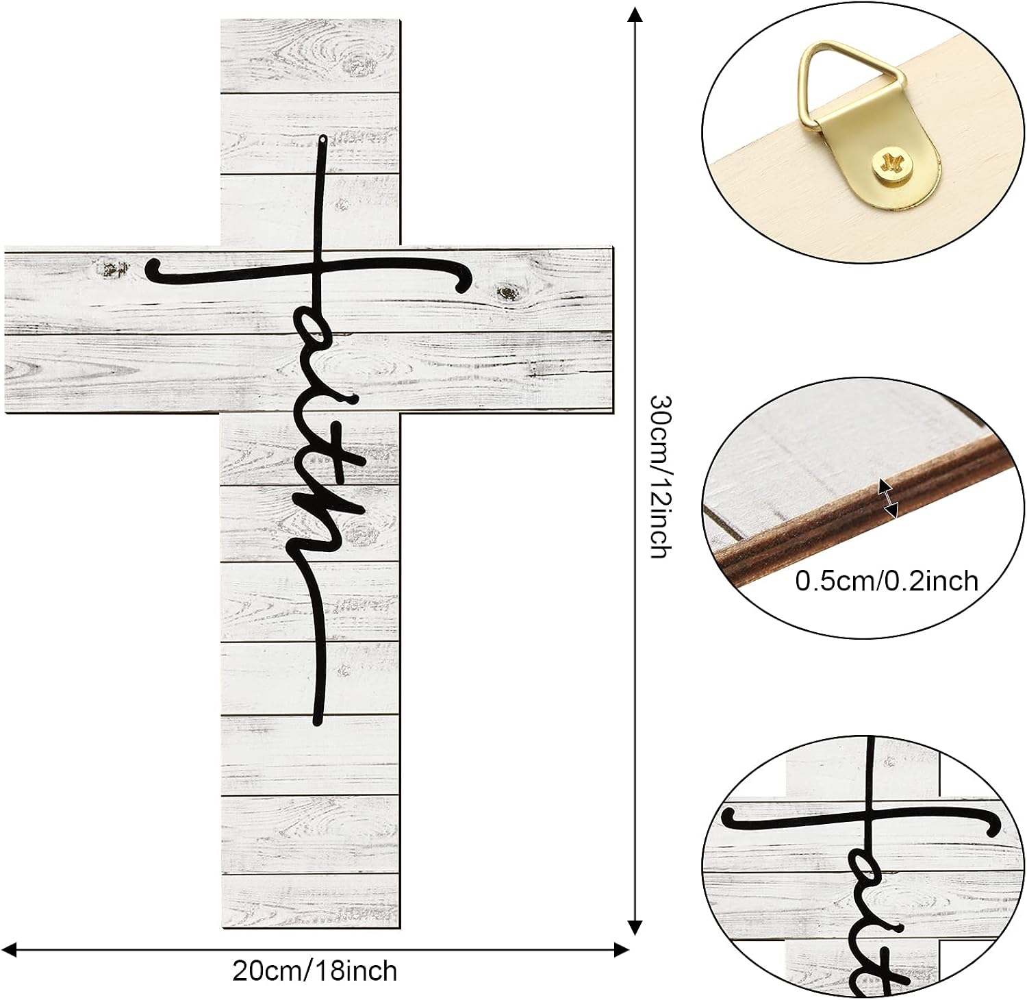 Jetec Faith Cross Wall Decor Wood Hanging Sign Christian Wooden Wall Art Gift Vintage Religious Cross Faith Spiritual Sculpture for Farmhouse Home Decoration, 12 x 8 Inch