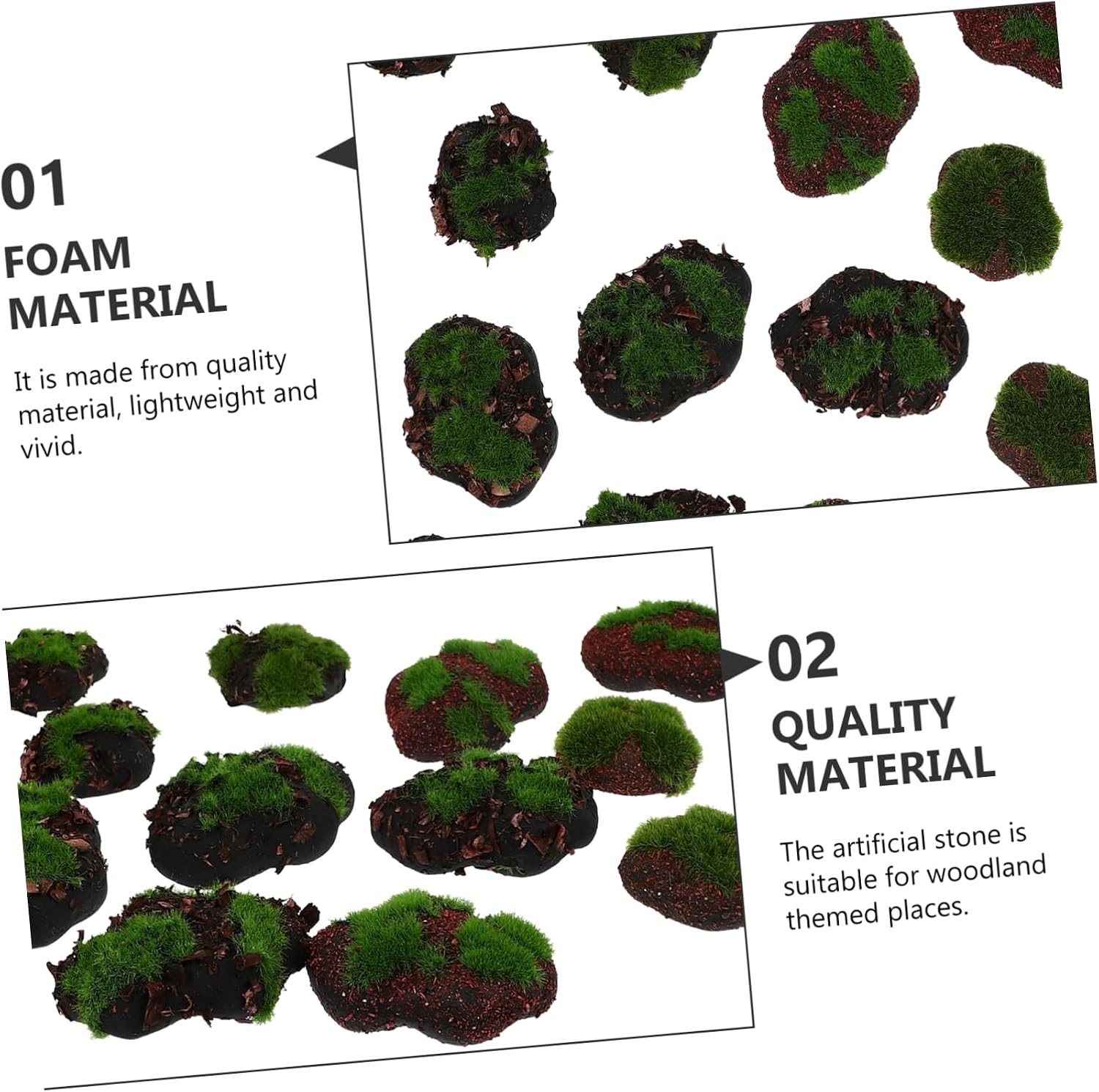 JEWEDECO 16Pcs Simulated Moss Stone Decorative Ornaments for Floral Arranging Lightweight Faux Stones for Succulent Pots Garden Decor Woodland Themed DIY Projects Premium Quality Material