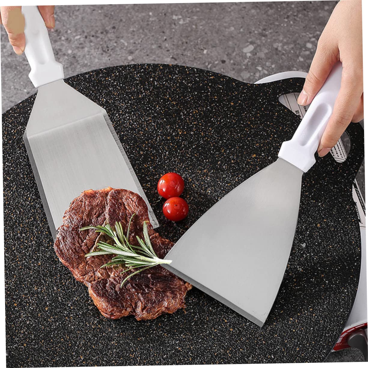 BESTonZON 4pezzi Spatola Cucina in Acciaio per Friggere Bistecca Antiaderente Facile da Pulire e Riporre Manico Ergonomico per Impugnare Comodo