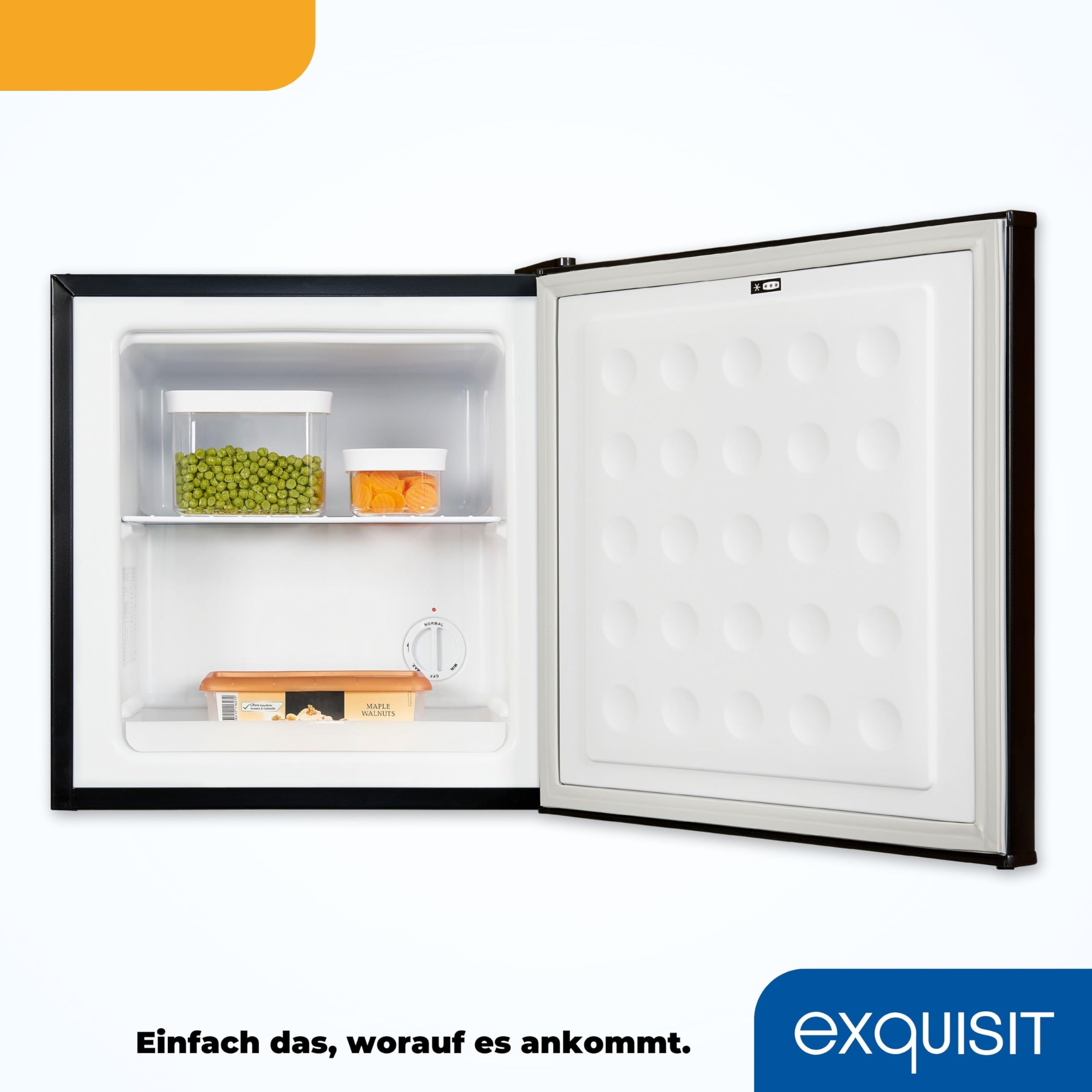 Exquisit GB40-150E Mini-Gefrierschrank Schwarz - 31 L Gefrierbox Klein | 4-Sterne Tiefkühlschrank kompakt - Ideal für Büro & Camping - 50,5 cm hoch - Leise 39 dB - Energieeffizienz E