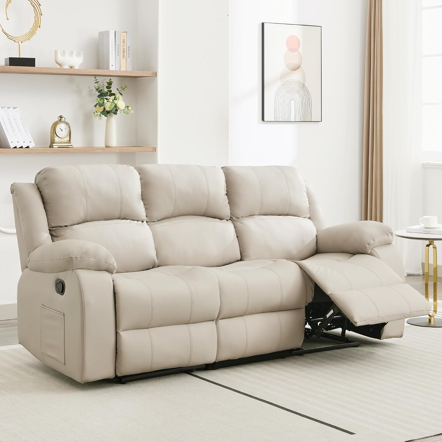 Manual Recliner Sofa, 3 Seater Reclining Couch with Side