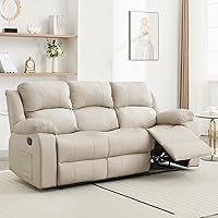 GNMLP2020SinkintoComfort 3-Seater Manual Recliner Sofa with Side Pockets, Beige - Pet-Friendly Reclining Couch for Living Room, RV