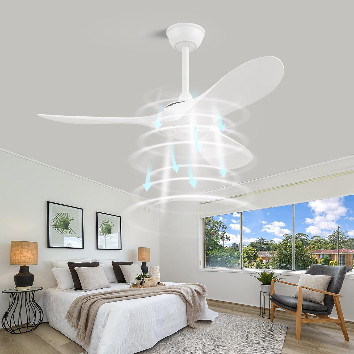 42'' Ceiling Fan no Light,Outdoor Ceiling Fan with Remote Control,3 Plastic Blades with White Finish,Suitale for Outdoor Patio,Porch,Living Room