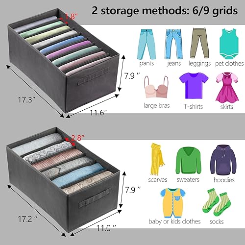 Miniatura 4 de Ohlove Organizador grande de ropa de armario de 4 piezas, 69 rejillas, plegable, caja de almacenamiento con asas para pantalones, camisetas,