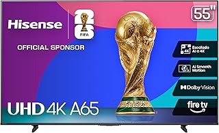 Hisense Television A65N (Modelo 2025) Pantalla 55 Pulgadas, Smart Fire TV UHD 4K,Control Remoto por Voz con Alexa, Dolby Vision, Amplia Gama de Colores, Modo de Juego Plus, ALLM