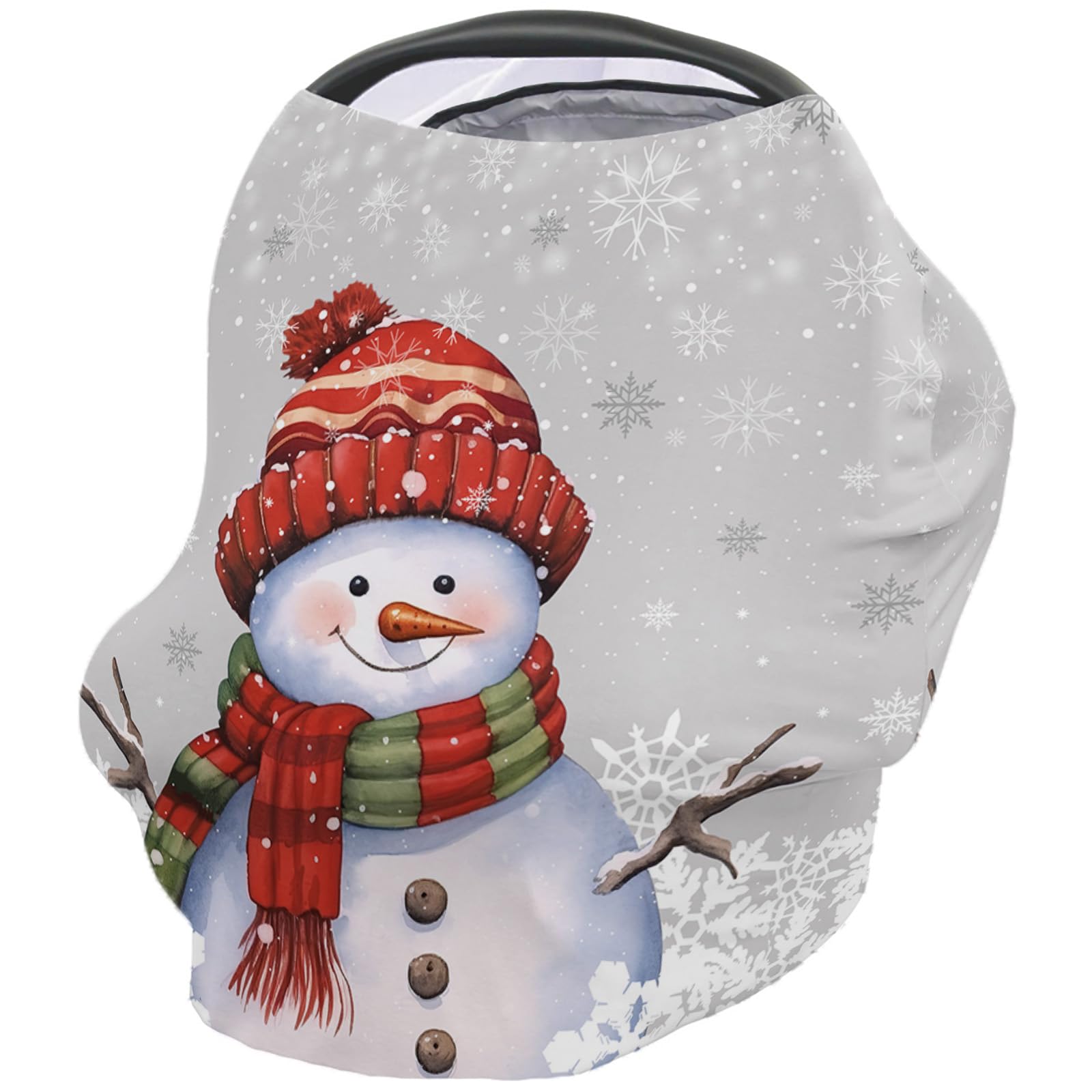 Nursing Cover for Breastfeeding Scarf, Christmas Winter Snowman Snowflake Grey Baby Car Covers Super Soft Multi Use for Canopy Shopping Cart Cover Blanket Stroller Cover