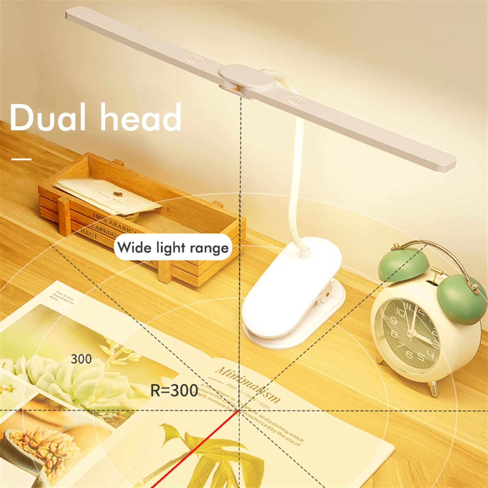 Lampada da scrivania a LED, con morsetto a doppia testa con collo d'oca flessibile e dimmerabile touch, ricarica USB a clip, per ufficio e computer