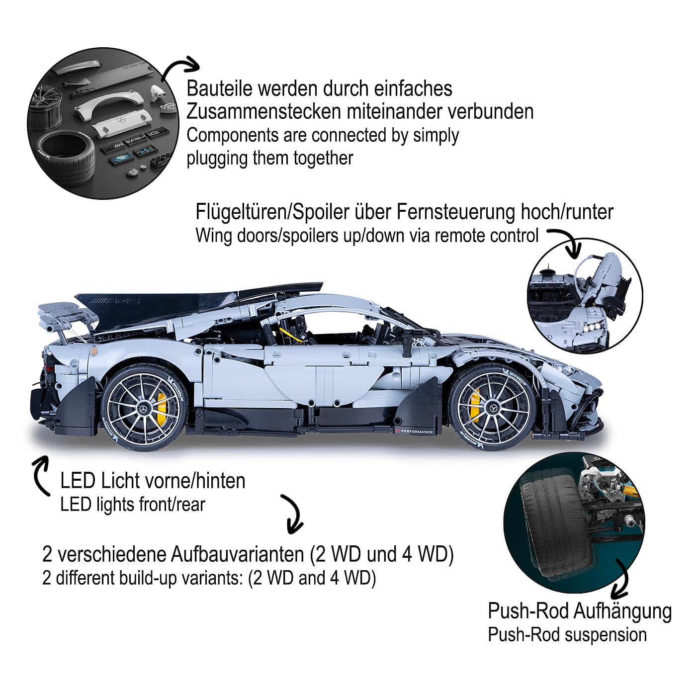 JAMARA 402862 CADA Mercedes-AMG ONE 1:8, 2,4GHz Bricks, Auto Spielzeugauto, Sport Rennwagen für Kinder ab 14 Jahre, RC Ferngesteuert, Geschenkidee für Kids, Licht, Detailgetreu