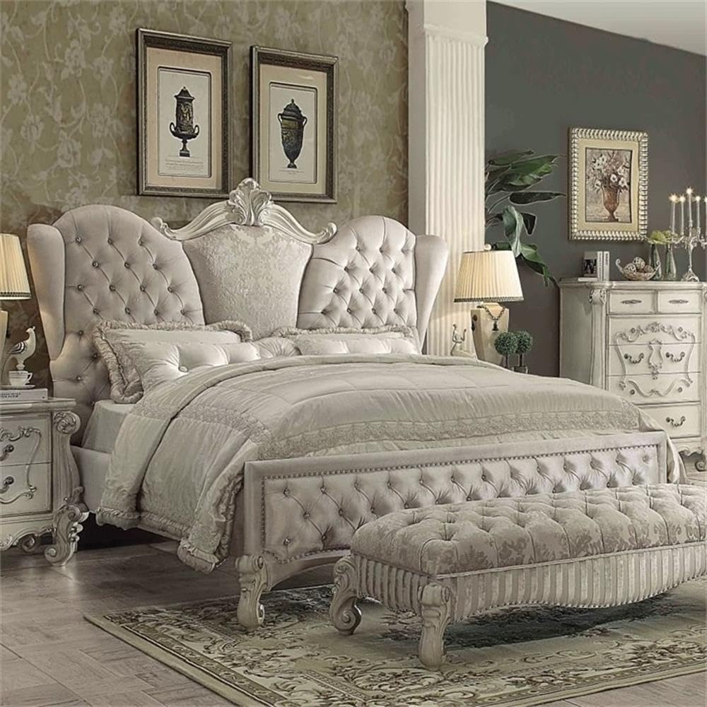 Amazon.com: Acme Versailles Upholstered Queen Bed in Ivory and