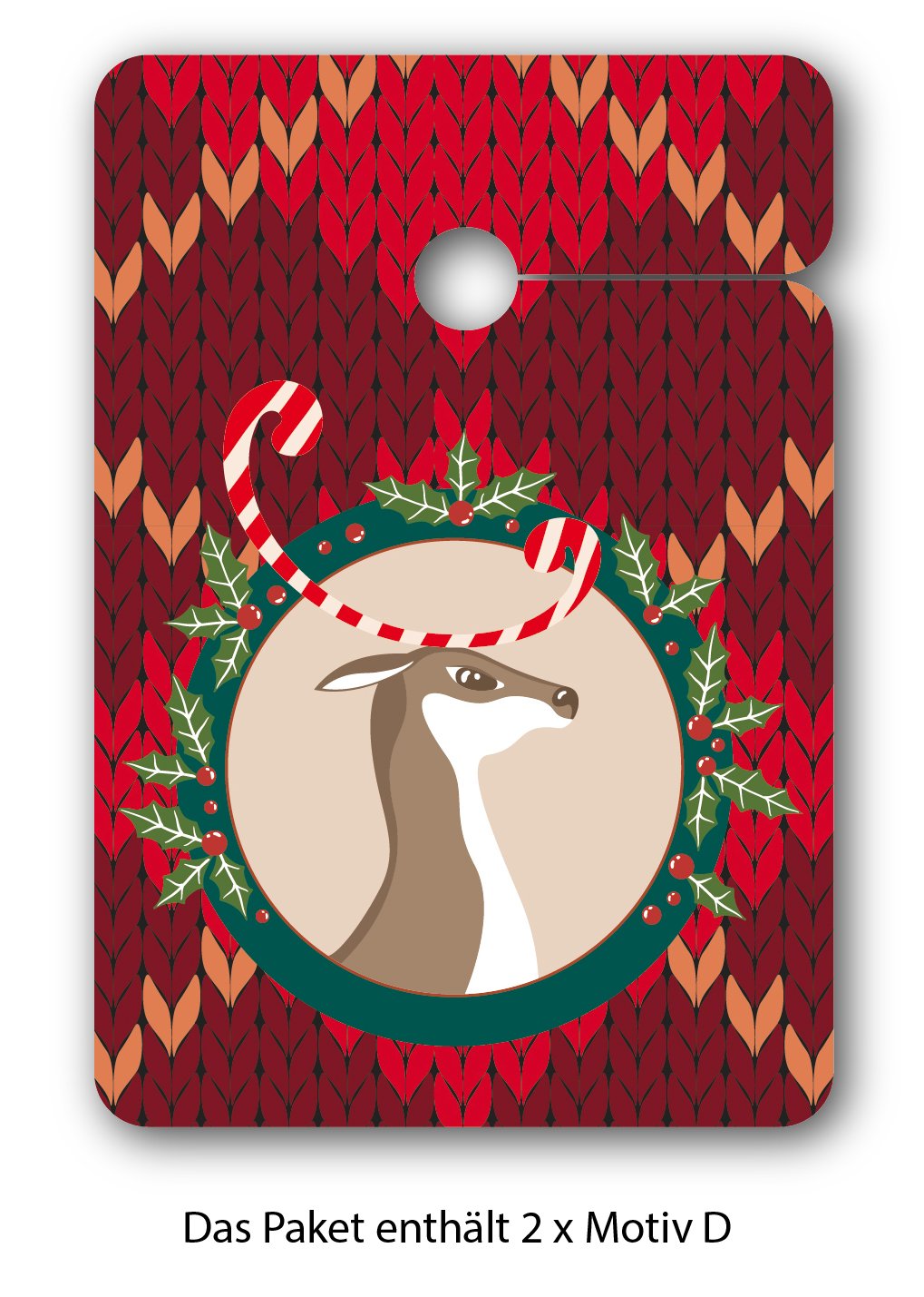 Designer Weihnachts Geschenk Anhänger | Papieranhänger | Geschenkkarten (64Stk) zu Weihnachten mit lustigen Hirschen auf Strickmuster
