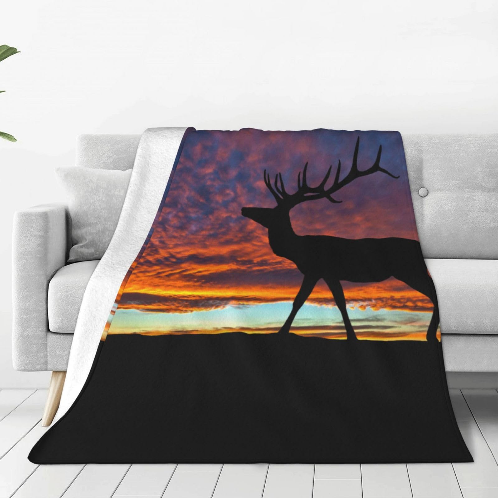Couverture polaire imprimée élan pour lit et canapé en flanelle douce 127x101 cm