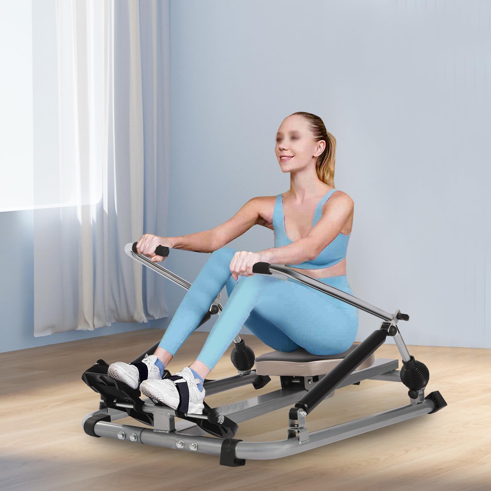 Rudergerät für Zuhause, Klappbar Hydraulische Justierbare Rudermaschine mit Weichem Sitz, LCD-Display und Langer Schiene, für Cardio-Übungen und Heimfitness, Widerstand bis zu 55kg