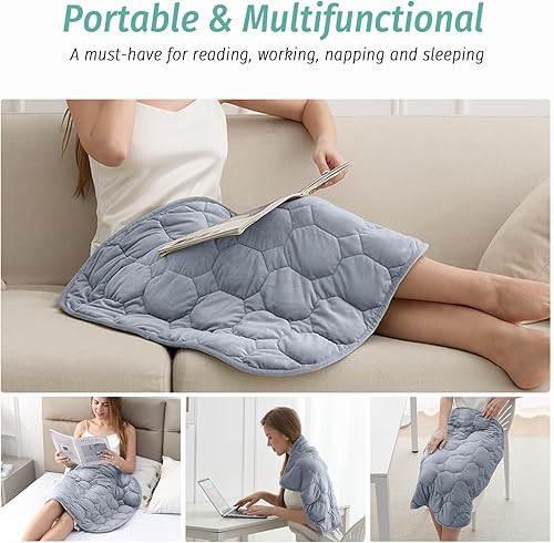 Miniatura 6 de Wemore Manta ponderada de regazo de 7 libras para adultos, manta pequeña con peso para viajes, calma, relajación, siesta y dormir, almohadilla