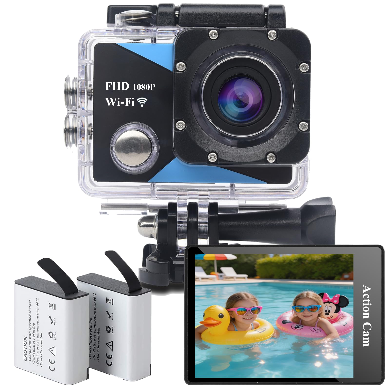 WiFi Camera Sport 1080P,12MP Caméra Sport,Camera Moto équipée de 2X×1050mAh Batteries,Action Cam Sportive Étanche Dashcam et Accessoires pour Casque et Vélo, etc.
