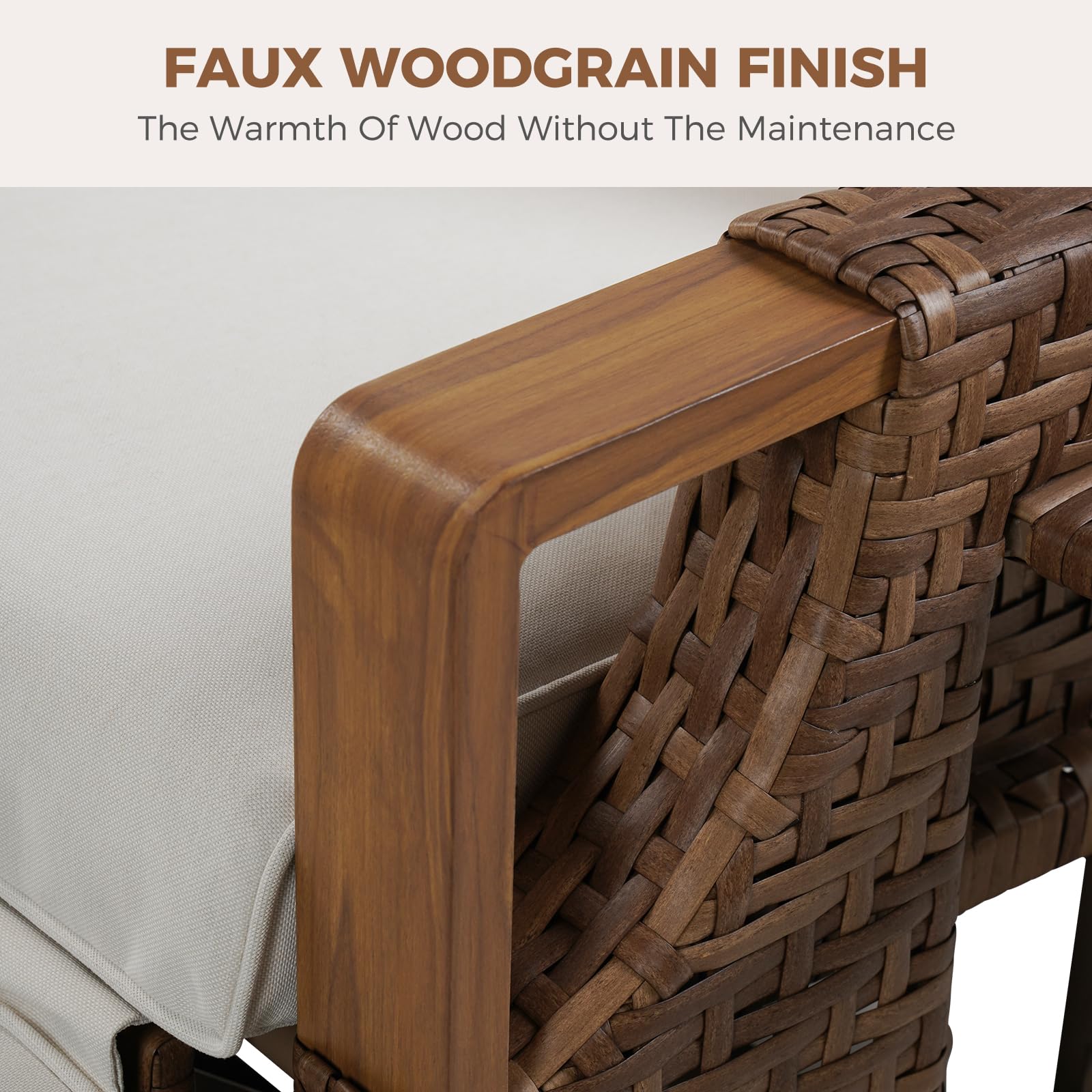 Grand patio Sedia a sdraio con cuscino, schienale regolabile, in rattan, per interni, uso esterno (vimini marrone chiaro, cuscino beige) (Regolazione indipendente, Stile Bohemien)