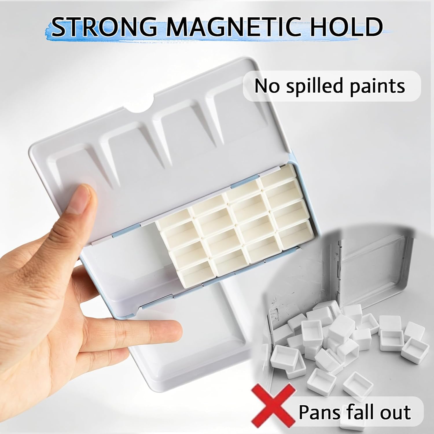 SEAMIART 100Pcs Empty Watercolor Pans with Magnetic Watercolor Half Pans