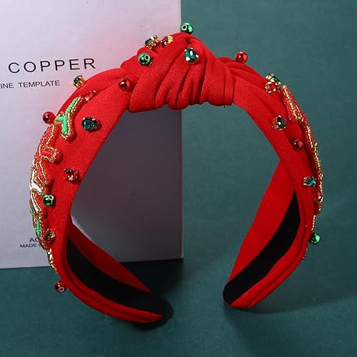 Miniatura 4 de mokkia Diadema de Navidad para mujer, accesorios de Navidad, lazo de reno, copo de nieve, diadema roja y verde con diamantes de imitación anudada,