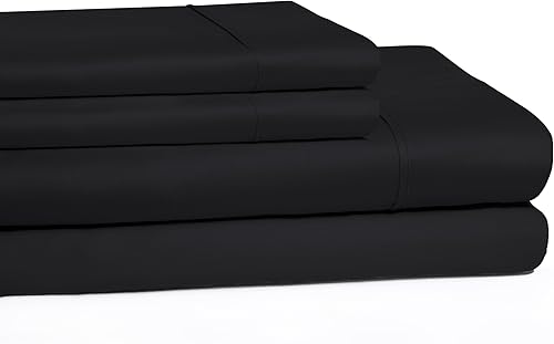 Superior Juego de sábanas tamaño Queen de 4 piezas, 100% algodón, 300 hilos, sin arrugas, fácil cuidado, color negro