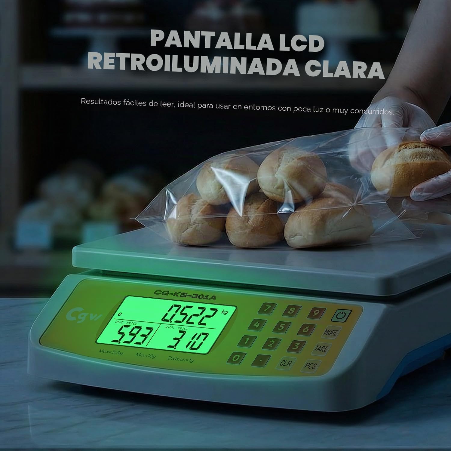 CGOLDENWALL 30kg/1g Báscula para Alimentos Digital - KG/LB/OZ, Conteo 7 Tara | Balanza de alimentos digital con 21,5 x 24 cm, bandeja grande, pantalla LCD y doble alimentación para cocina y panadería