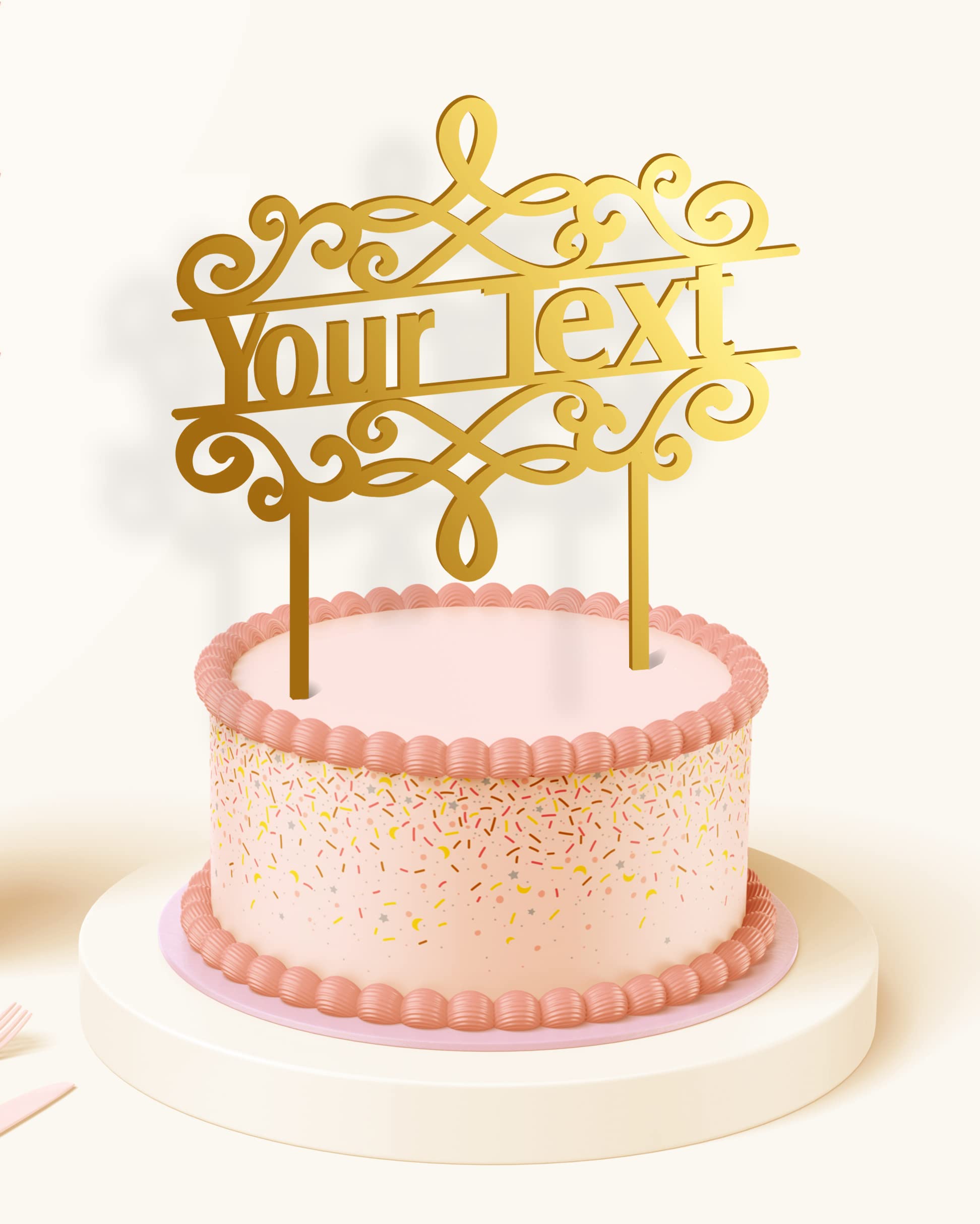 Brown Cloud Personalized Golden Acrylic Cake Topper (Decoration) Customized with Cutout Name/Text for Wedding, Birthday/Anniversary (CTop Gold ACR 14) (1 Cake Topper)