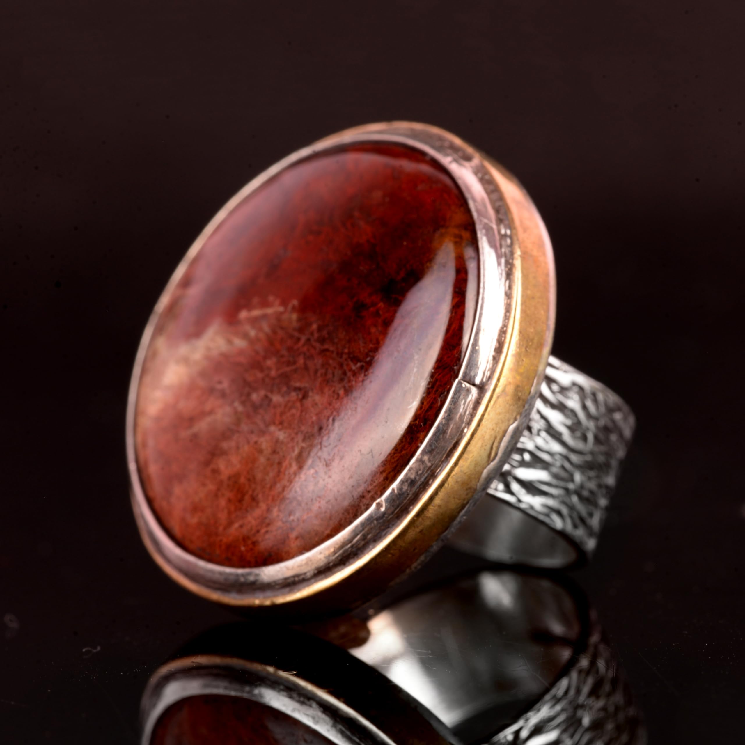 KAMBO Anillo de ágata natural real para hombre, anillo de plata para hombre (talla 8.25), piedra preciosa, ágata, Piedra preciosa, Ágata