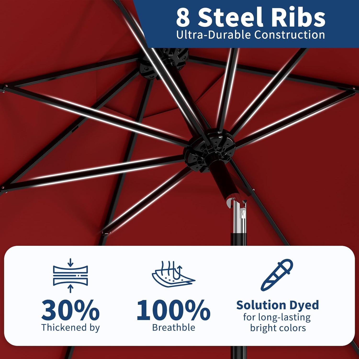 9 ft Patio Umbrella - 8 Sturdy Ribs Outdoor Table Umbrella with Crank Lift & Push Button Tilt - Market Umbrella for Pool, Deck, Yard, Garden - Red