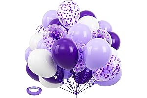 White Purple Confetti Latex Balloons