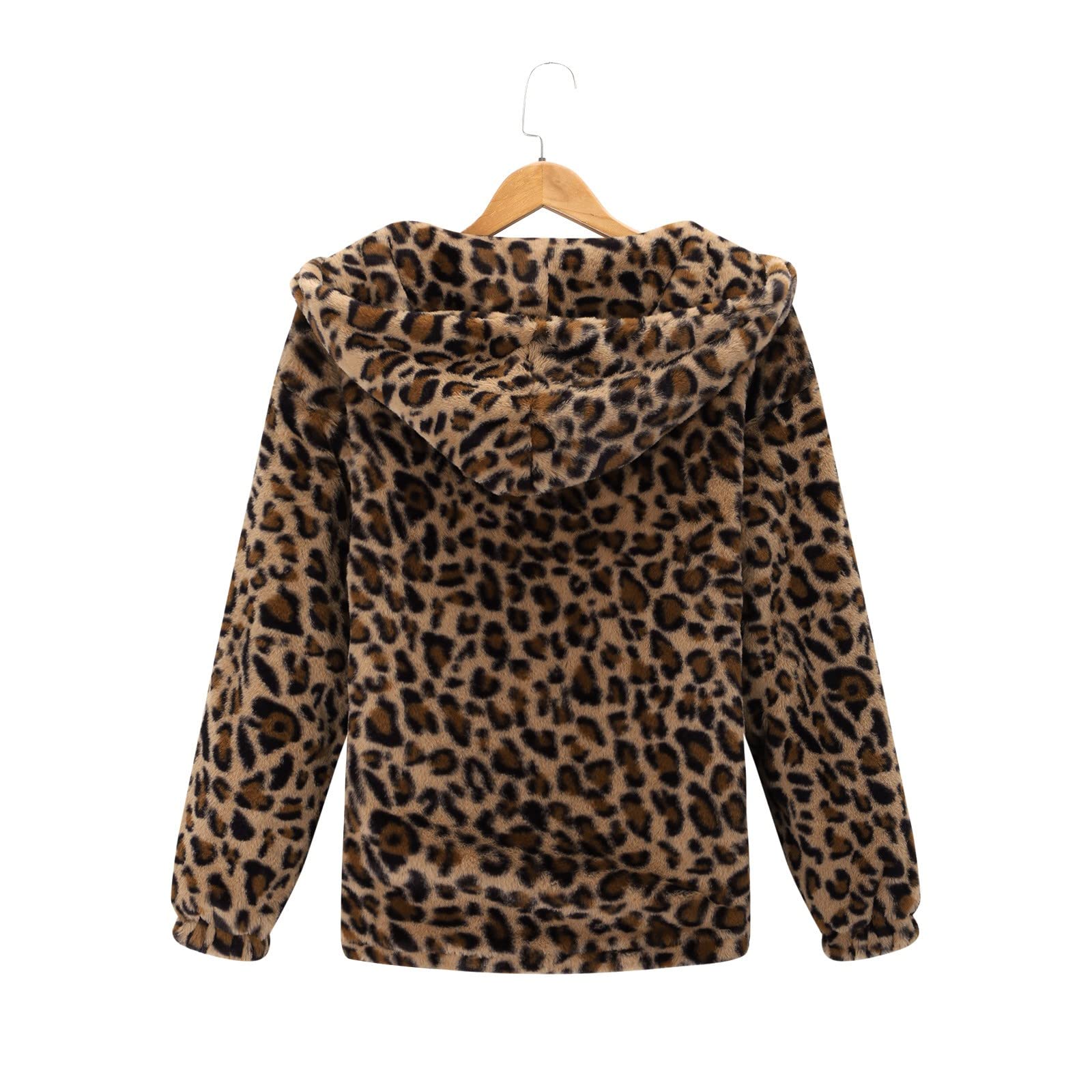 Fleecejacke Hoodie Damen Leopard Fuzzy Fleece Kapuzenjacke Winter Innenfleece Jacke Teddy Fleecejacke Gefüttert Winterjacke Lässige Kuscheljacke Outdoor Sweatjacke