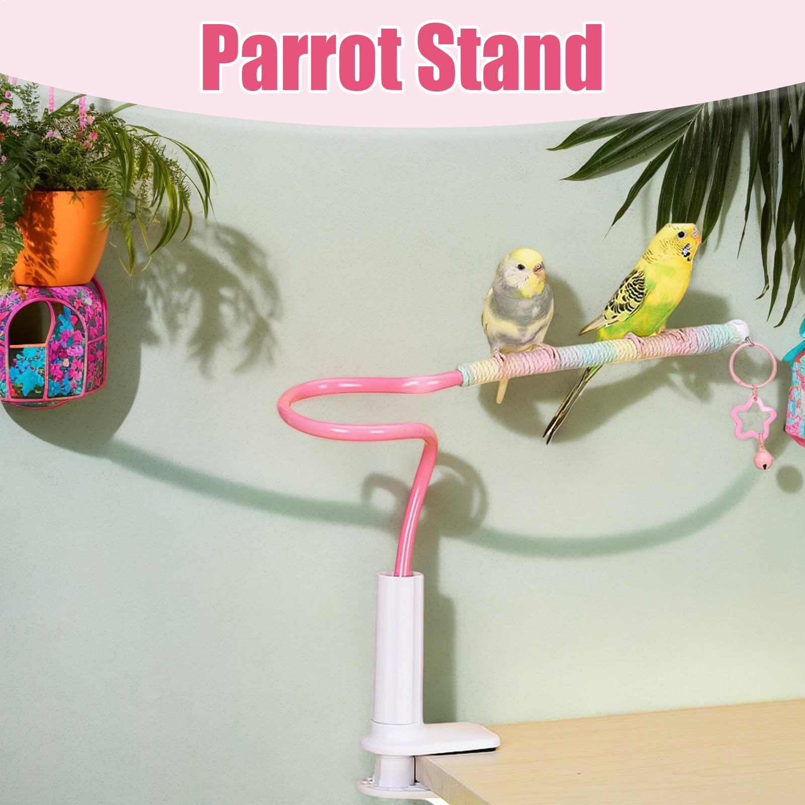 Parrot Desktop Inteřactive Perch, Rainbow Cotton Rope Stress Relief Toy, Non-Šlip Desktop Pērch For Budgies Cockatiels, For Relaxation Self-Entertainment Training, 1 Peřch — view 3